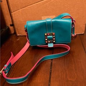 SOLD Dooney & Bourke Turquoise Square Flap Shoulder Bag Cross Body W/COA